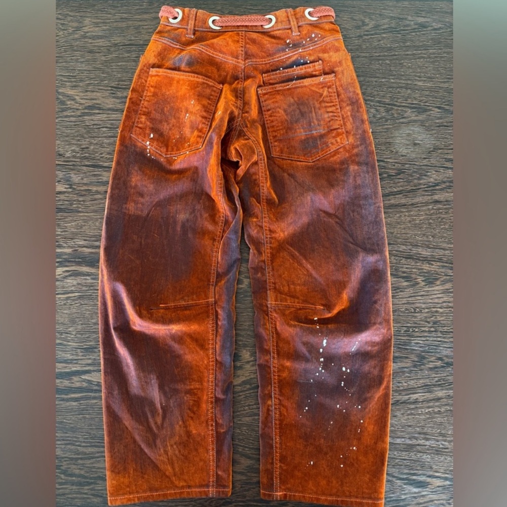 RARE WE THE FREE PEOPLE Tangerine Moxie Barrel Flocked Jeans Orange ๐ - Picture 4 of 14